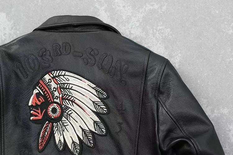 Men's Embroidered Bomber Flight Leather Jacket