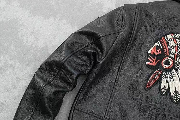 Men's Embroidered Bomber Flight Leather Jacket