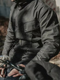 Men's Vintage Oil-Waxed Jacket Outdoor Mutil-Pocket Windproof Waterproof Coat