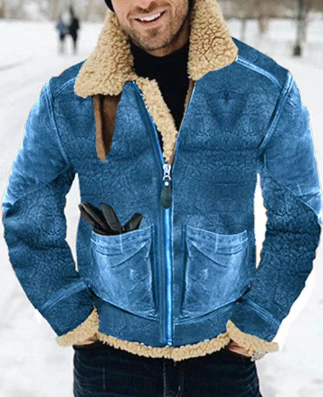 Men's Printed Suede And Sherpa Lapel Jacket