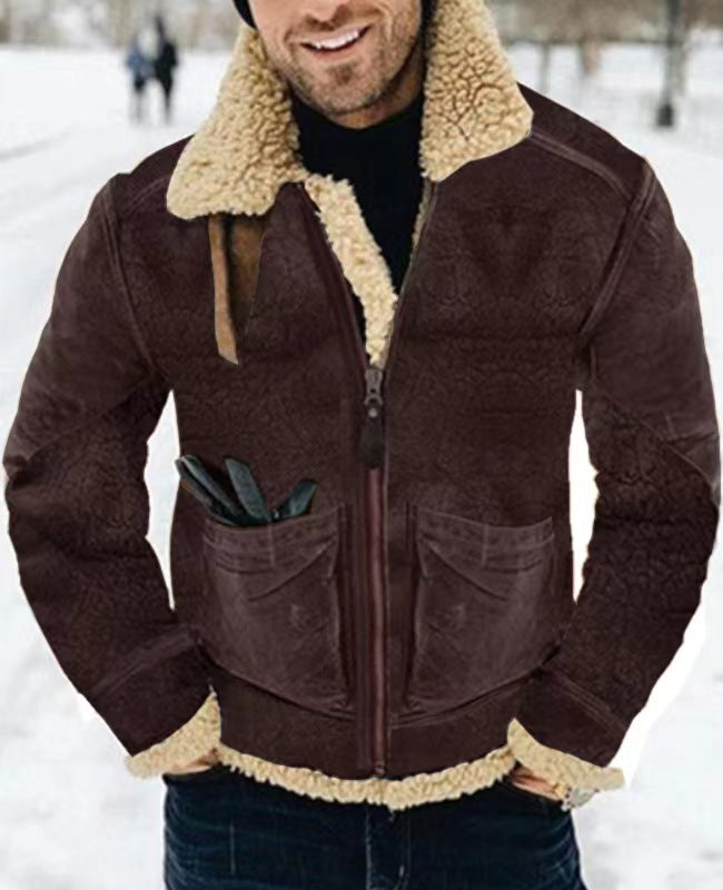 Men's Printed Suede And Sherpa Lapel Jacket