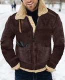 Men's Printed Suede And Sherpa Lapel Jacket