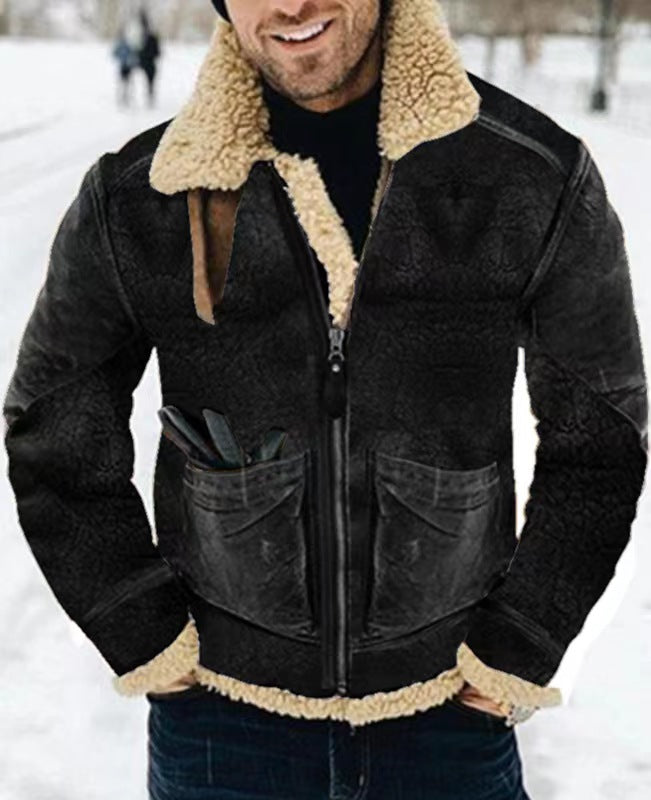 Men's Printed Suede And Sherpa Lapel Jacket