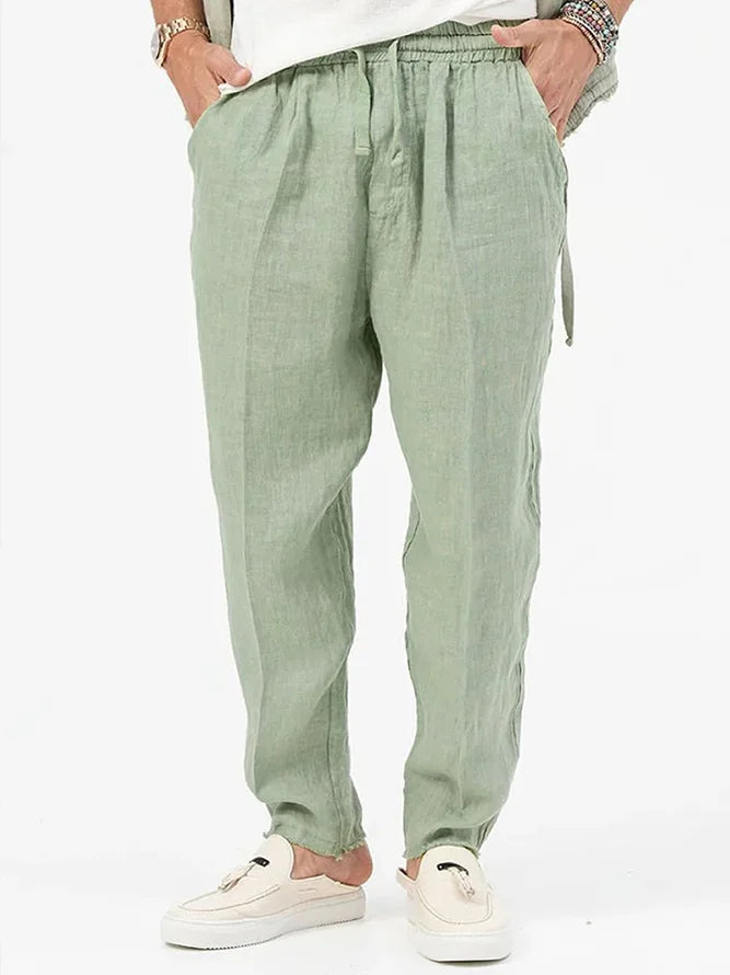 Linen Pants Loose Plus Size Men's Plain Pocket Casual Beach Pants
