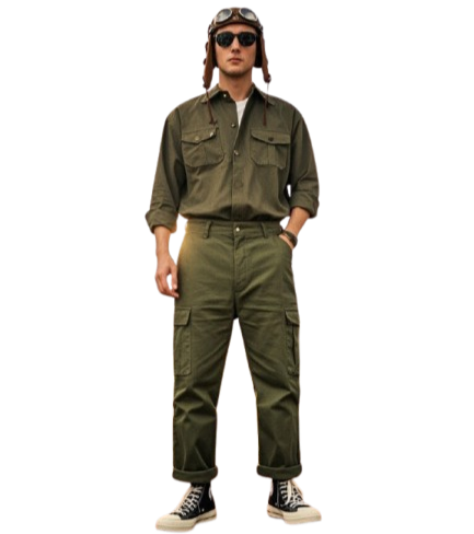 Three-Piece Men's American Retro Workwear & Casual Set