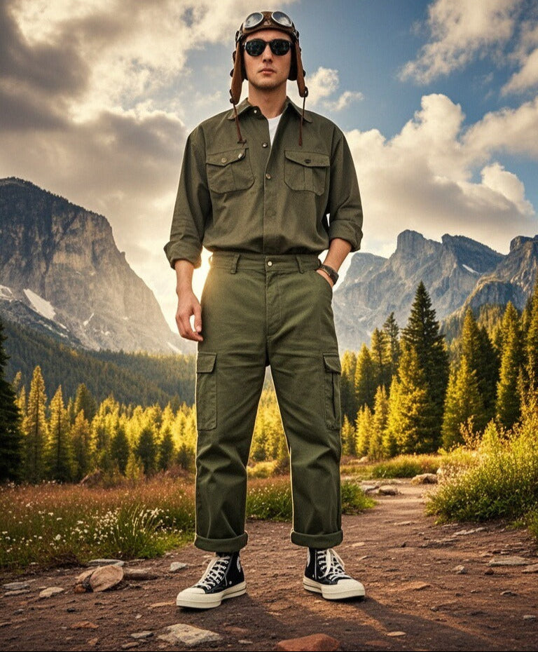 Three-Piece Men's American Retro Workwear & Casual Set