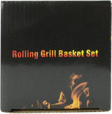 2-Pack Rolling Grill Baskets – 304 Stainless Steel with Removable Wooden Handle for BBQ, Vegetables, Shrimp, Camping