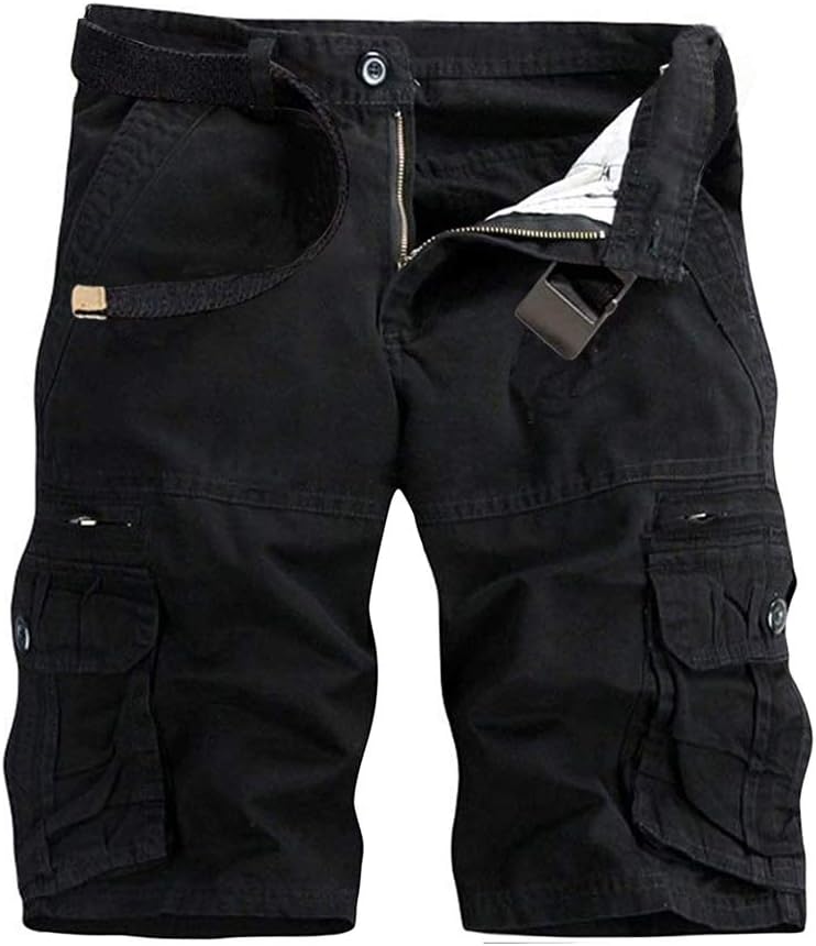 Men's Lightweight Multi Pocket Cotton Casual Cargo Shorts,Outdoor Twill Camo Shorts with Zipper Pockets(No Belt)