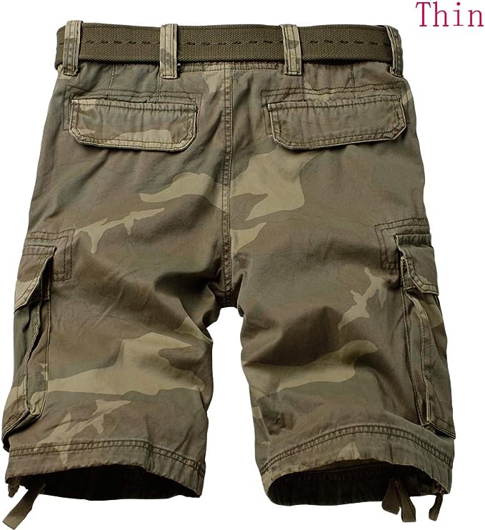 Men's Cargo Shorts Relaxed Fit Camo Short Outdoor Multi-Pocket Cotton Work Casual Shorts with No Belt