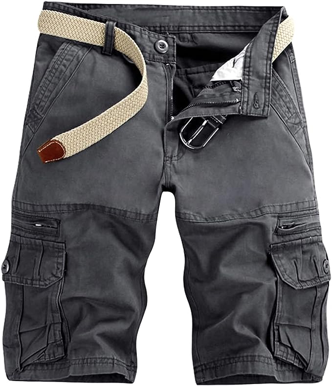 Men's Cargo Shorts Lightweight Multi Pocket Casual Short Pants with No Belt