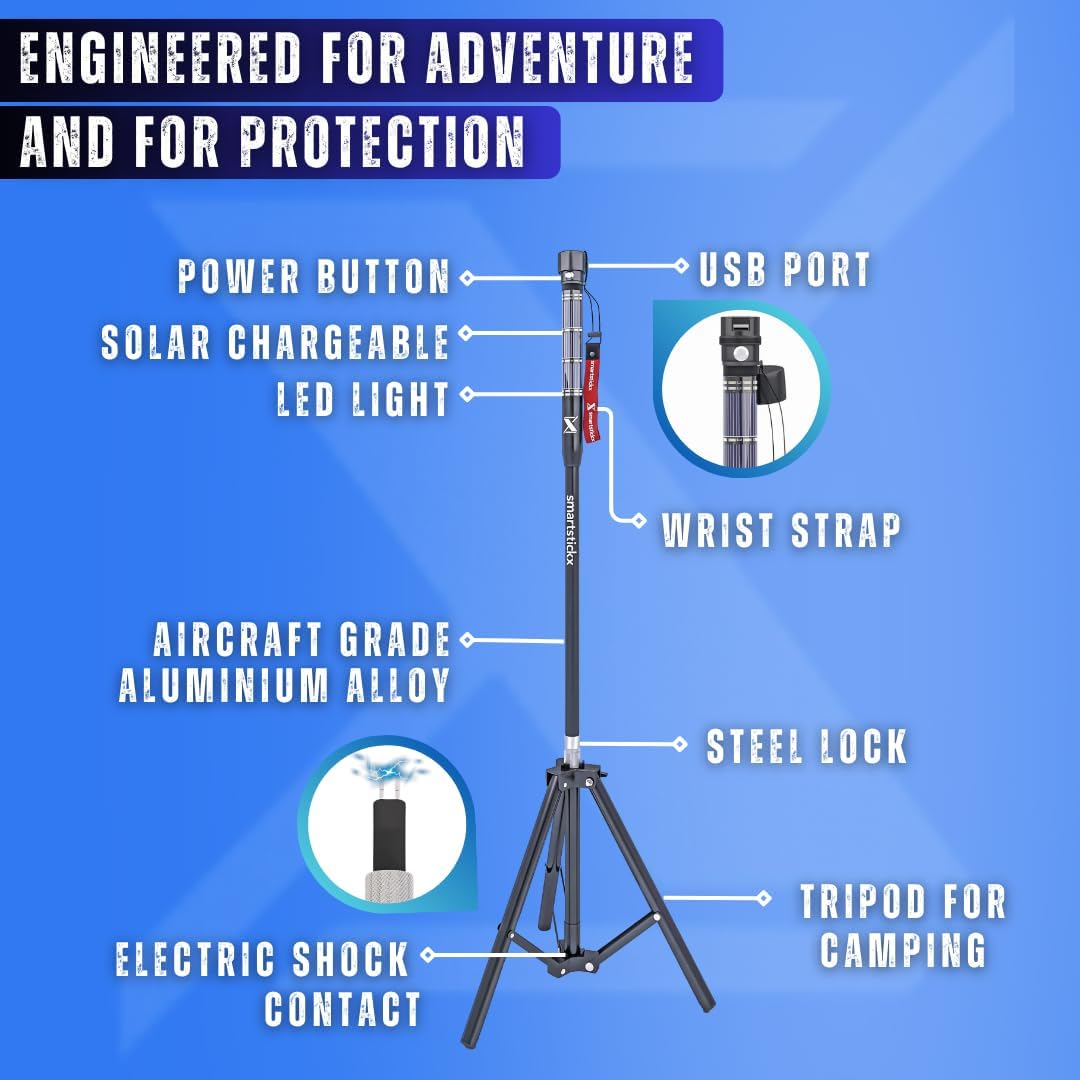 28-in-1 Survival Trekking Pole with LED Light, Electric Shock, USB Charger & Self-Defense Features
