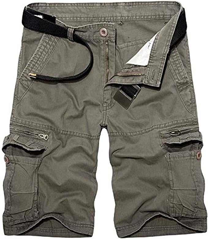 Men's Lightweight Multi Pocket Cotton Casual Cargo Shorts,Outdoor Twill Camo Shorts with Zipper Pockets(No Belt)