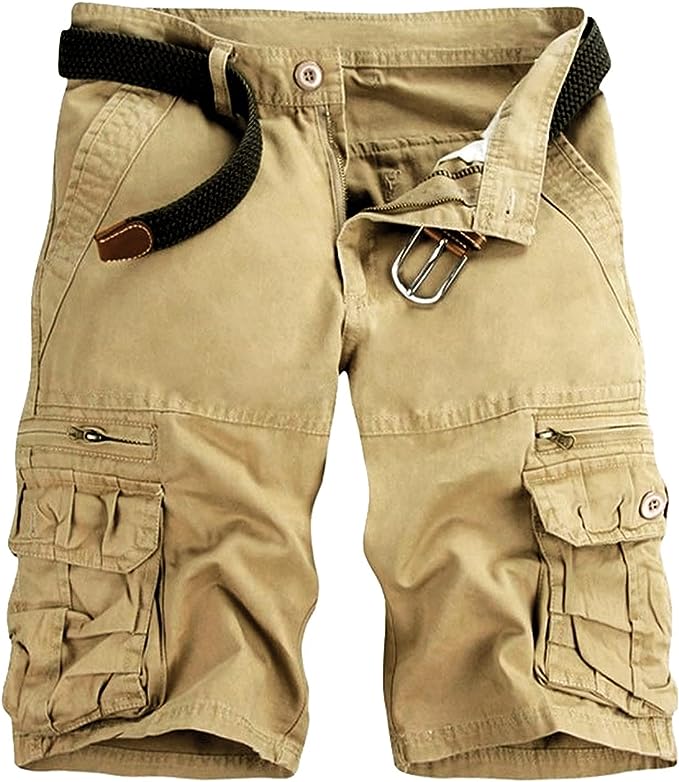 Men's Cargo Shorts Lightweight Multi Pocket Casual Short Pants with No Belt