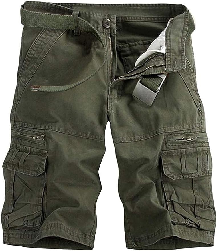 Men's Lightweight Multi Pocket Cotton Casual Cargo Shorts,Outdoor Twill Camo Shorts with Zipper Pockets(No Belt)