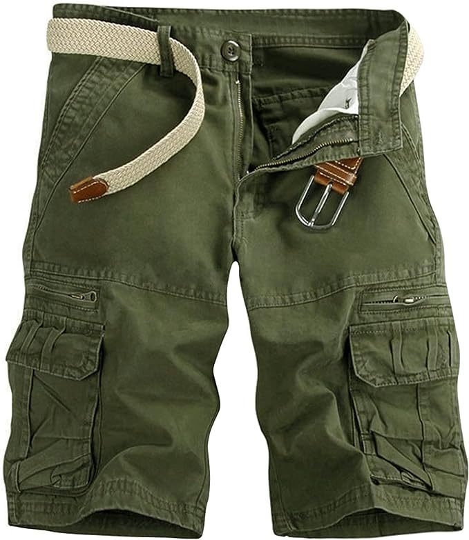 Men's Cargo Shorts Lightweight Multi Pocket Casual Short Pants with No Belt