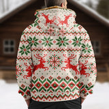 Men's Christmas Print Thickened Fleece Hooded Sweatshirt Jacket