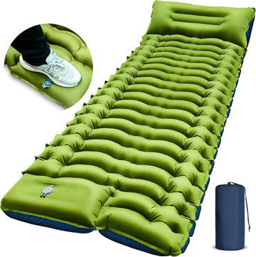 Ultralight Camping Sleeping Pad – Inflatable Mat with Pillow & Built-in Foot Pump, Compact for Backpacking, Hiking, Travel, Tent
