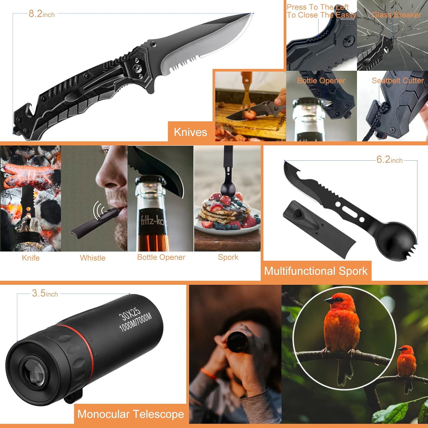 34-in-1 Survival Gear Kit with Tactical Pen, Flashlight, Knife, Pliers & Camping Tools