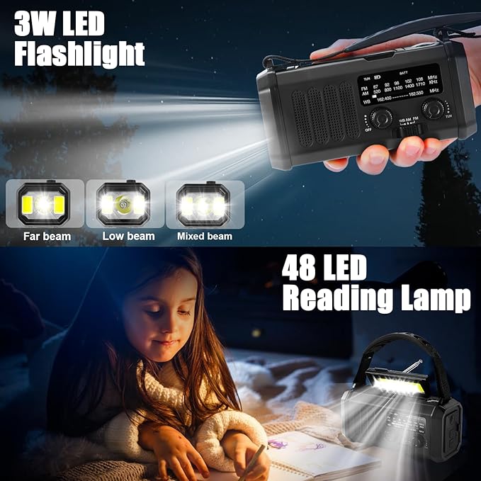 Hand Crank Emergency Radio, Solar Powered NOAA Weather Radio with Flashlight, Phone Charger & SOS Alarm