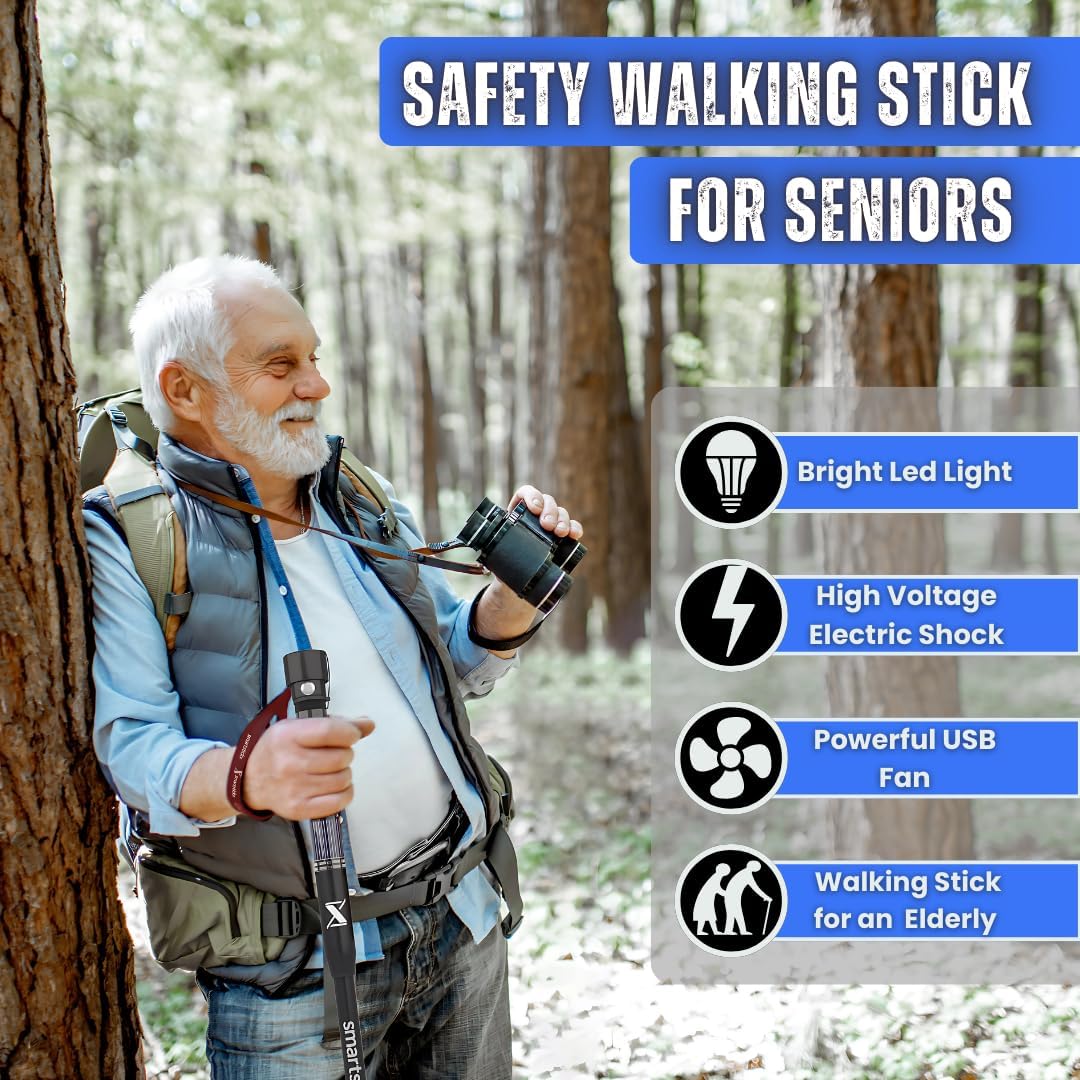 28-in-1 Survival Trekking Pole with LED Light, Electric Shock, USB Charger & Self-Defense Features