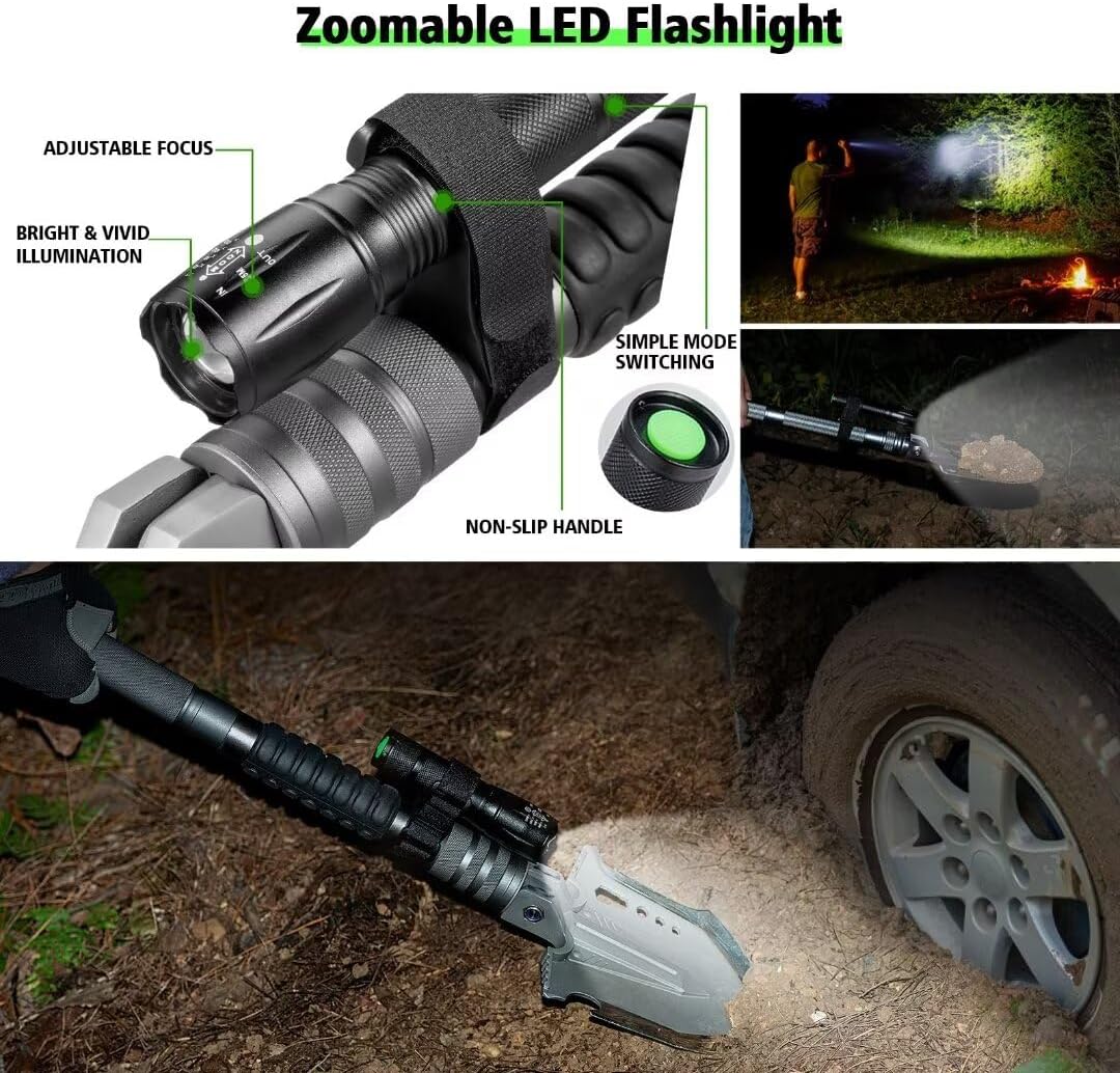 28-in-1 Survival Shovel Multitool with Axe, Saw, Knife & Camping Gear