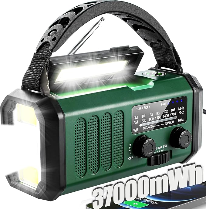 Hand Crank Emergency Radio, Solar Powered NOAA Weather Radio with Flashlight, Phone Charger & SOS Alarm