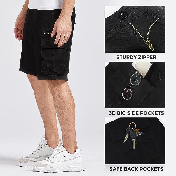 Men's Cargo Shorts Lightweight Multi Pocket Casual Short Pants with No Belt