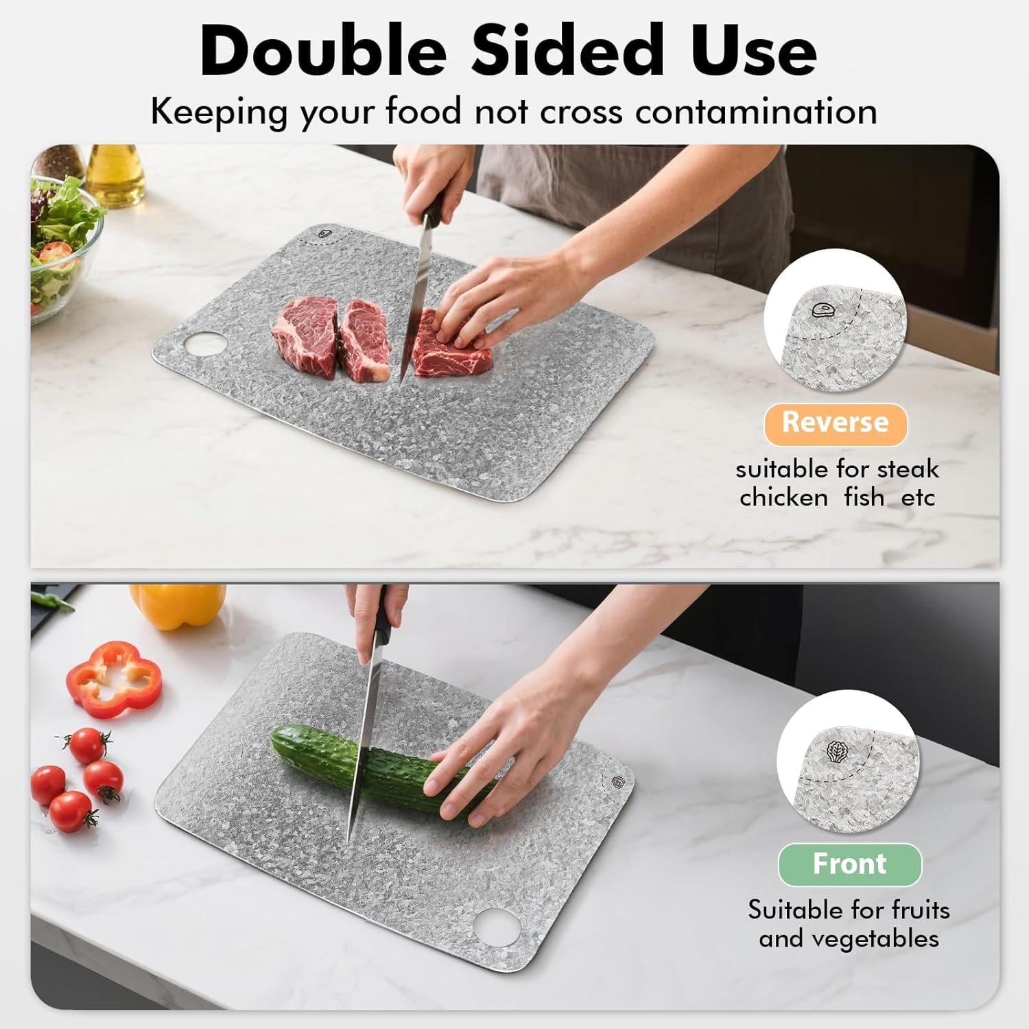 100% Pure Titanium Cutting Board – Antibacterial, Double-Sided, Dishwasher Safe, 12"x8" Lightweight Chopping Board for Kitchen & Outdoor