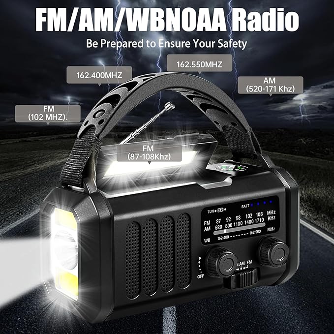 Hand Crank Emergency Radio, Solar Powered NOAA Weather Radio with Flashlight, Phone Charger & SOS Alarm