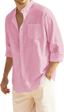Men's Long Sleeve Cotton Linen Shirt Beach Button Down Shirts Casual Button Up Shirt Summer Yoga Tops with Pocket