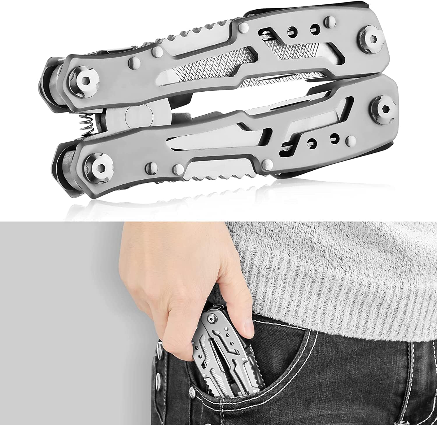 14-In-1 Folding Multitool Pliers, Mini Multipurpose Stainless Steel Tool Pliers