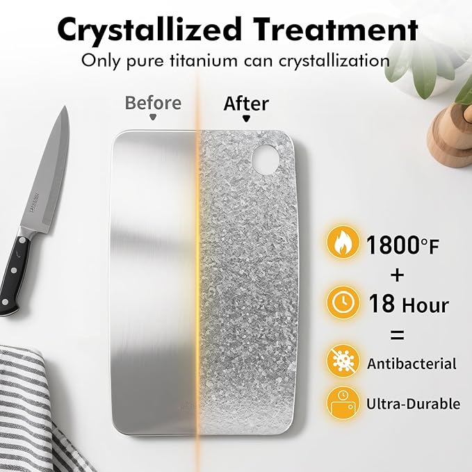 100% Pure Titanium Cutting Board – Antibacterial, Double-Sided, Dishwasher Safe, 12"x8" Lightweight Chopping Board for Kitchen & Outdoor
