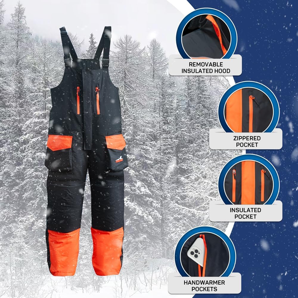 Ice Fishing Suit Waterproof Insulated Bibs and Jacket for Ice Fishing and Snowmobiling
