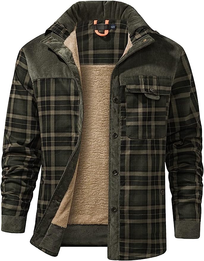 Men's Outdoor Casual Vintage Long Sleeve Plaid Flannel Button Down Shirt Jacket