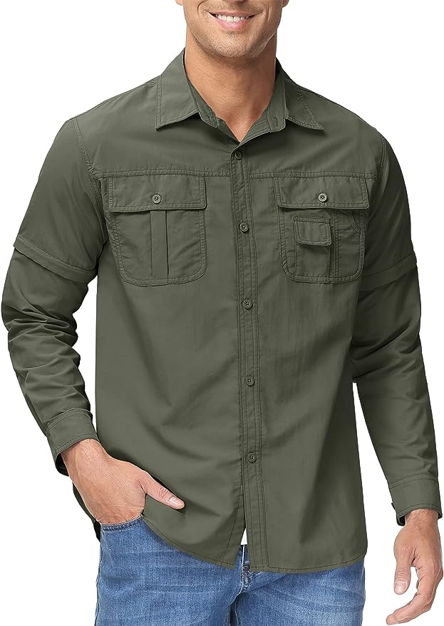 Men's Breathable Quick Dry UV Protection Solid Convertible Long Sleeve Shirt