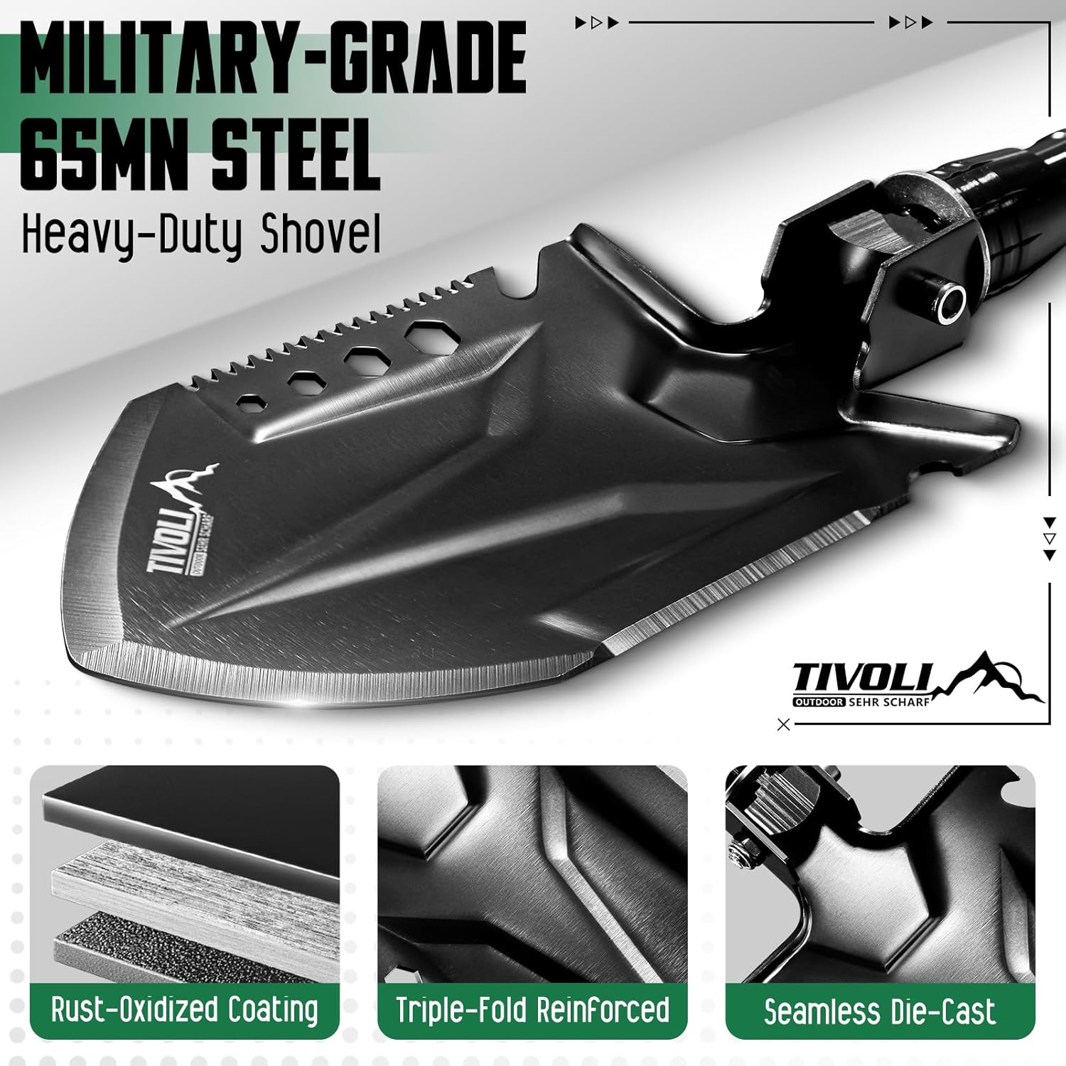 Folding Camping Shovel Kit – Multifunctional Tactical Survival Shovel with Manganese Steel & Storage Case
