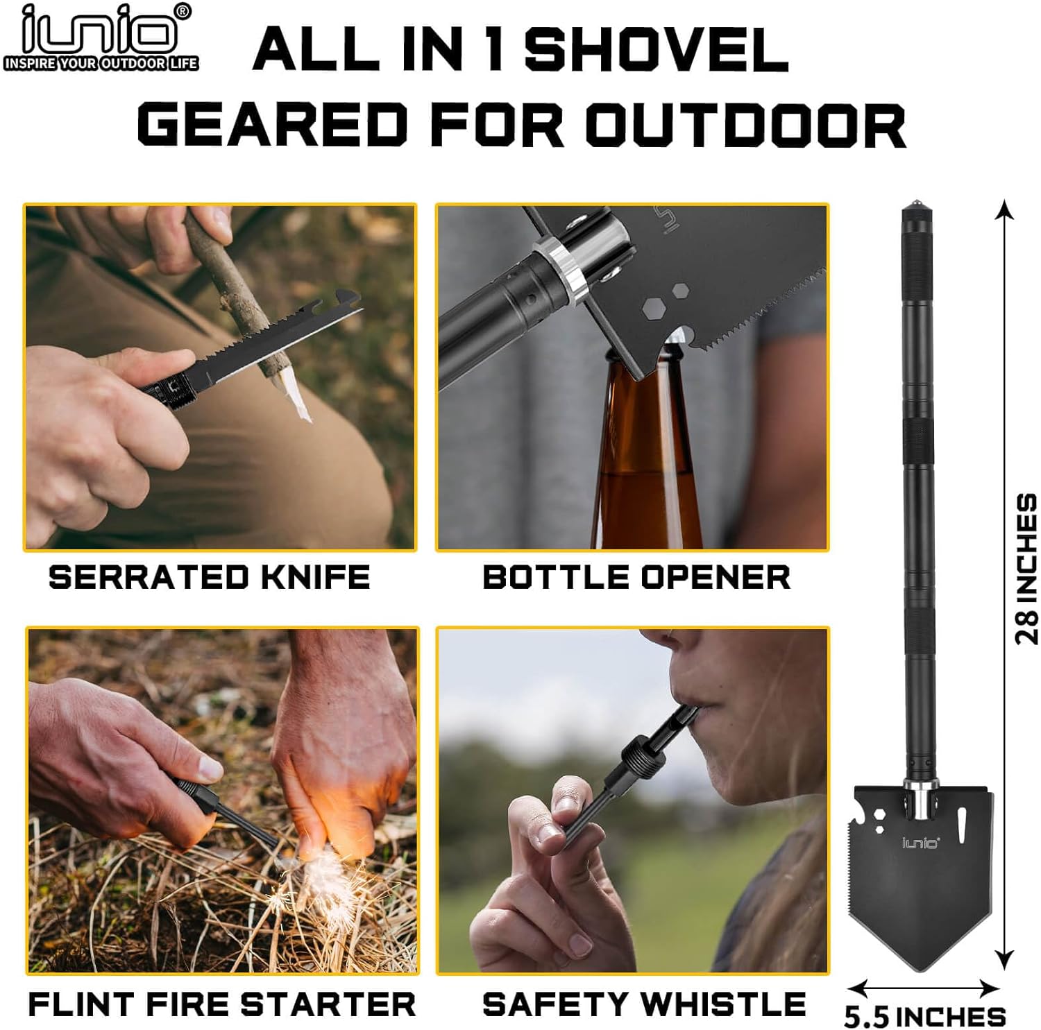 Survival Shovel Multitool with Axe