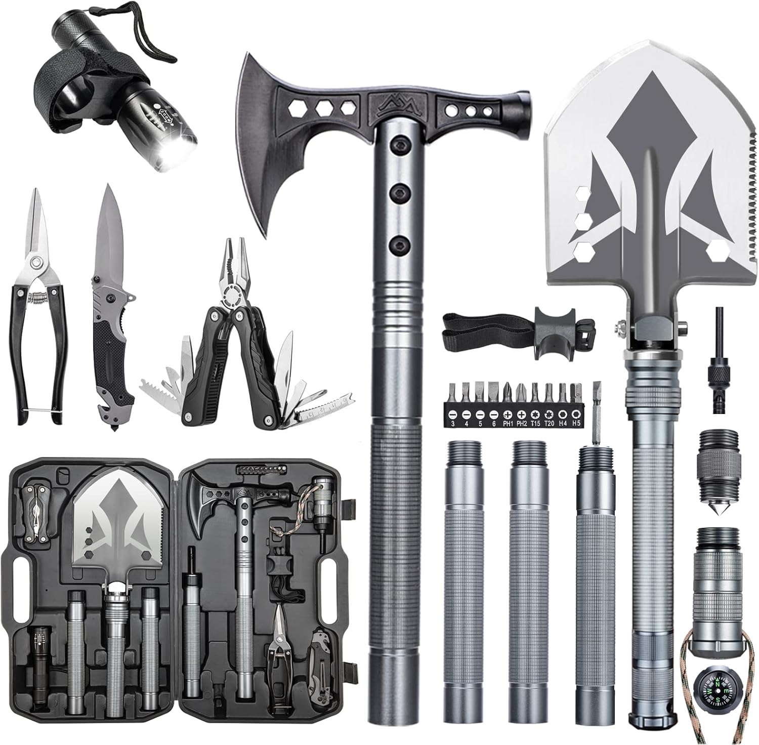 Multifunctional Folding Tactical Shovel Set With Flashlight