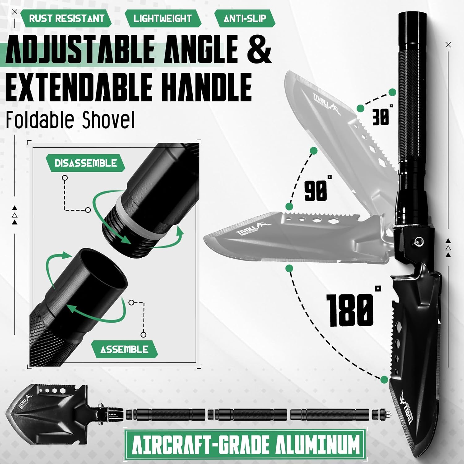 Folding Camping Shovel Kit – Multifunctional Tactical Survival Shovel with Manganese Steel & Storage Case