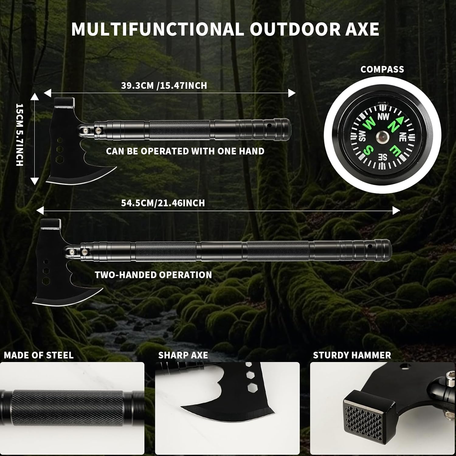 Camping Shovel and Axe Set – Foldable Multi-Tool Survival Gear with Saw & Fire Starter