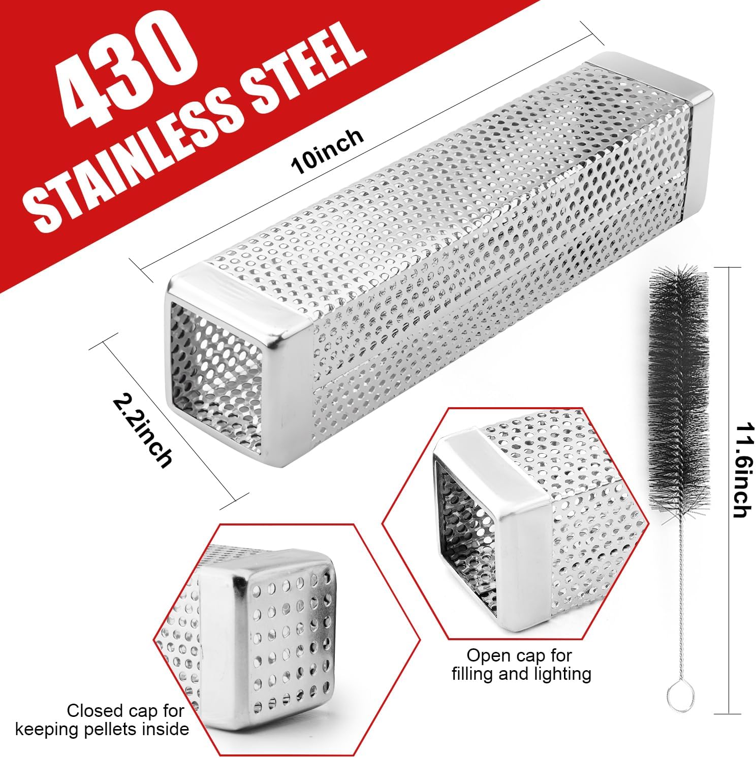Square Smoke Tube for Pellet Grill