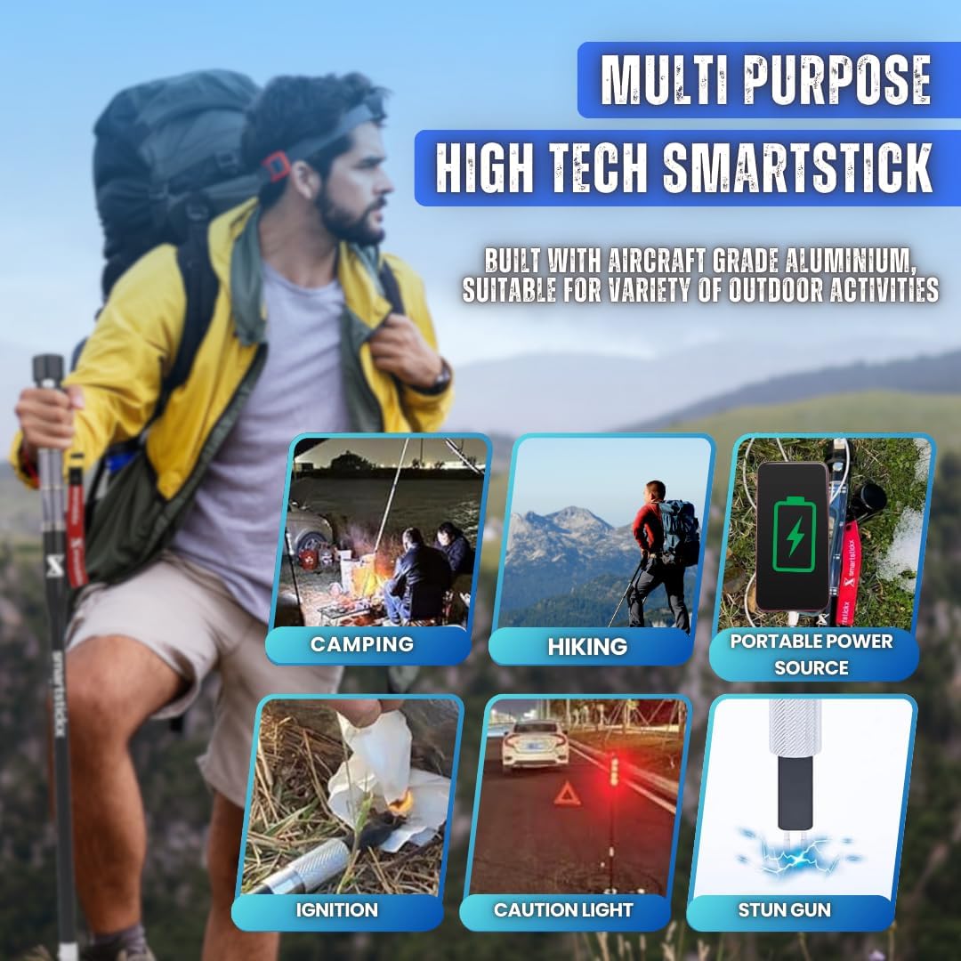28-in-1 Survival Trekking Pole with LED Light, Electric Shock, USB Charger & Self-Defense Features