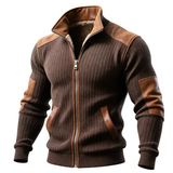 Outdoor Ribbed Zip-Up Jacket With Leather Accents