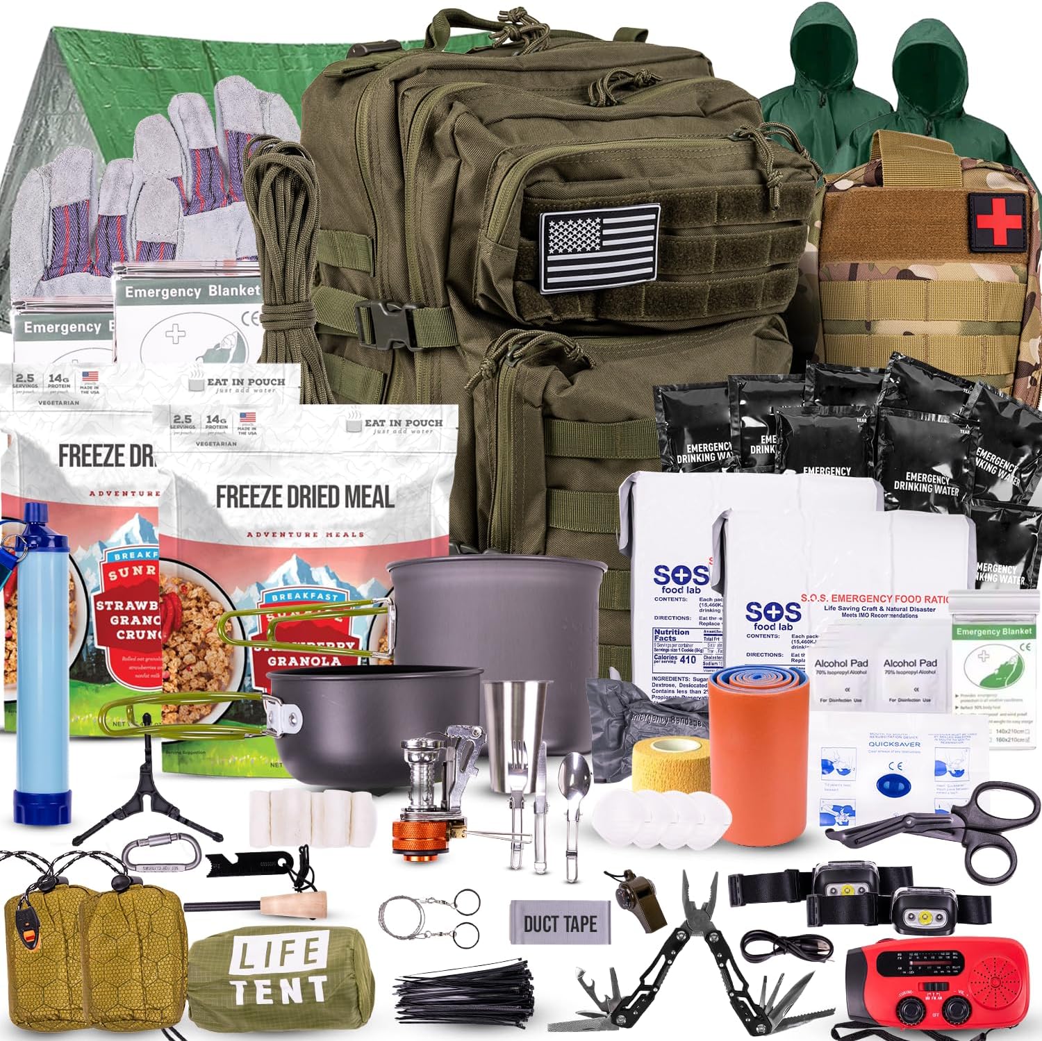 72-Hour Survival Kit | 45L Tactical Bug Out Bag with First Aid, Water Filter & Emergency Food