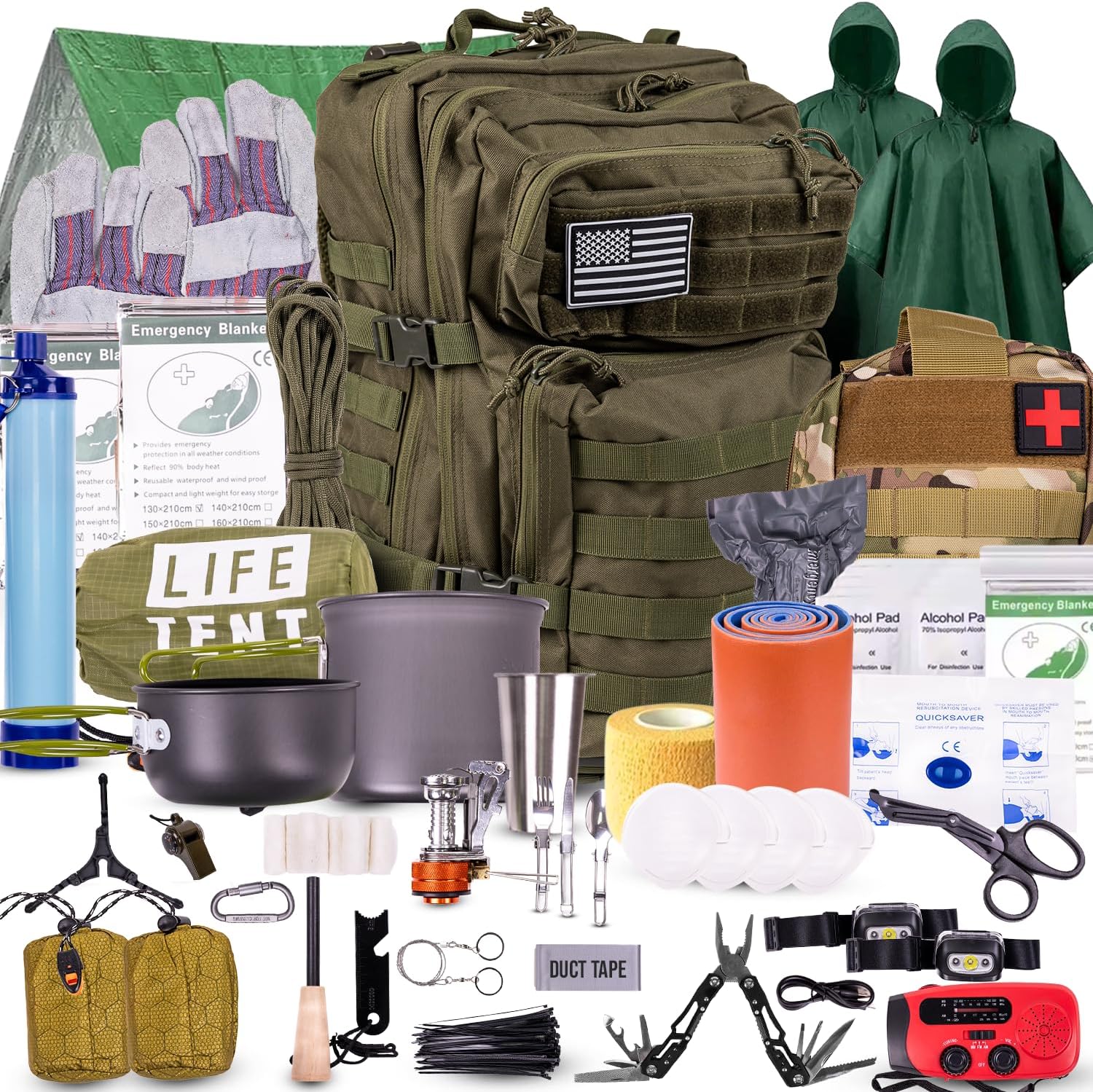 72-Hour Survival Kit | 45L Tactical Bug Out Bag with First Aid, Water Filter & Emergency Food