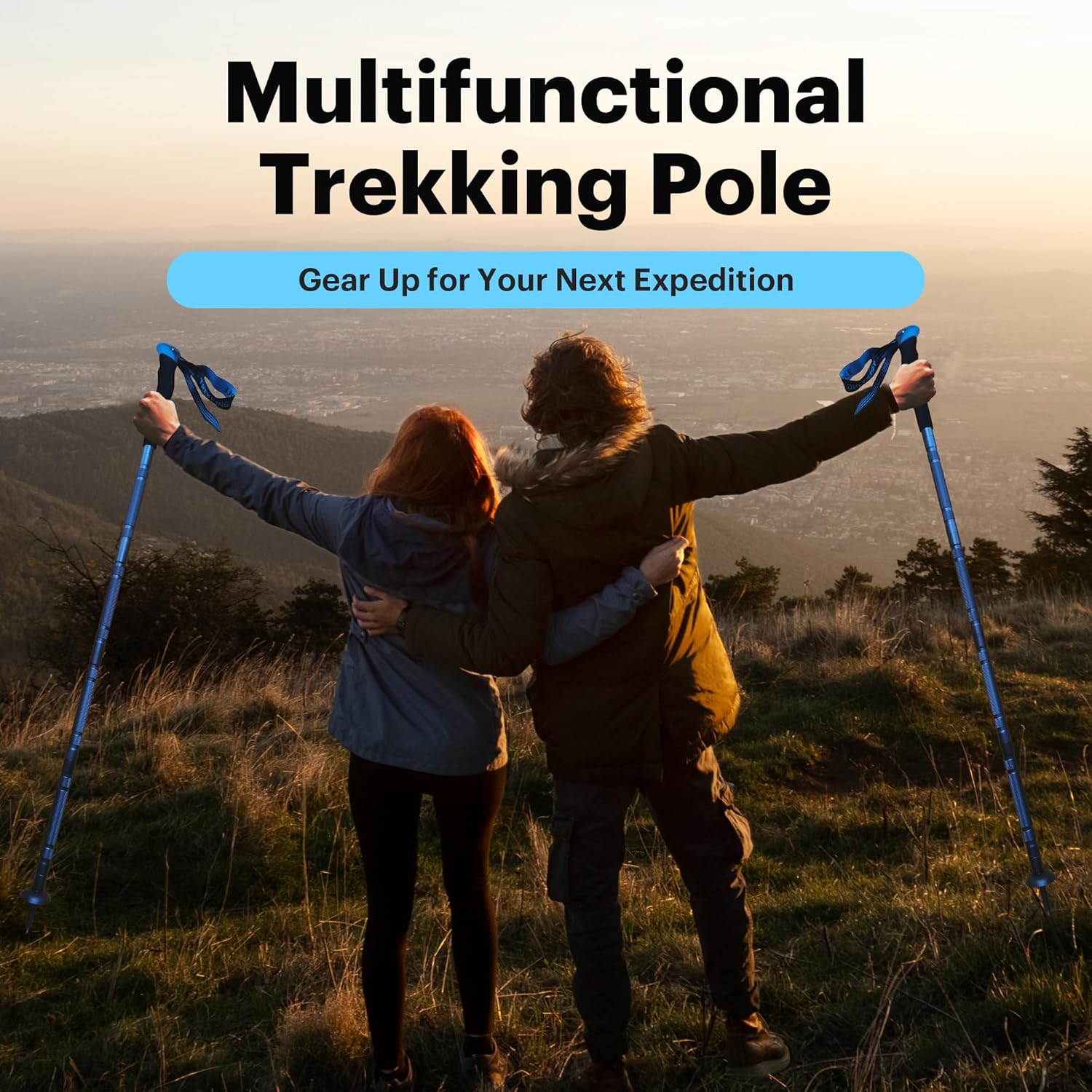 Durable Foldable Trekking Pole with Shovel, Axe, Fire Starter & Survival Accessories