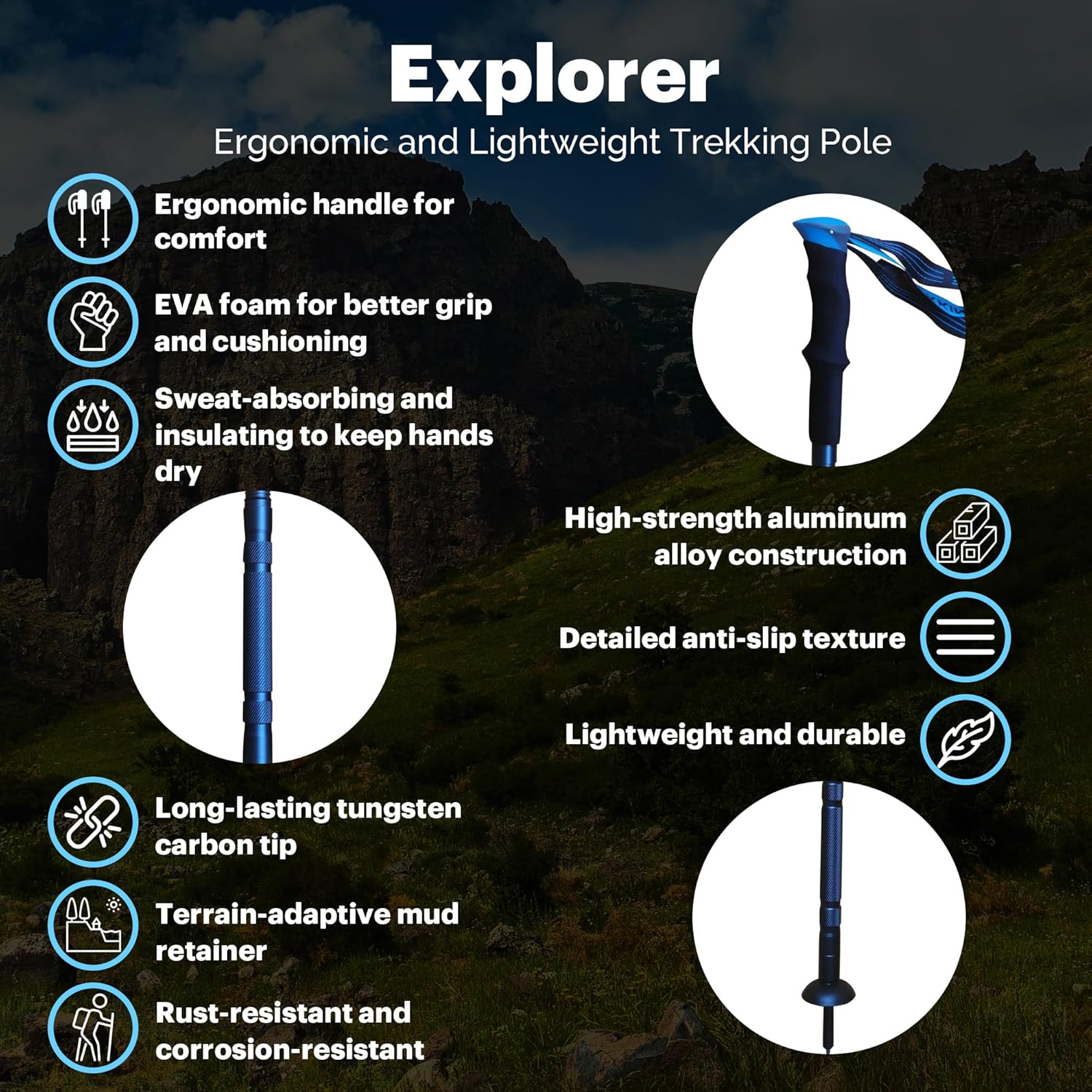 Durable Foldable Trekking Pole with Shovel, Axe, Fire Starter & Survival Accessories