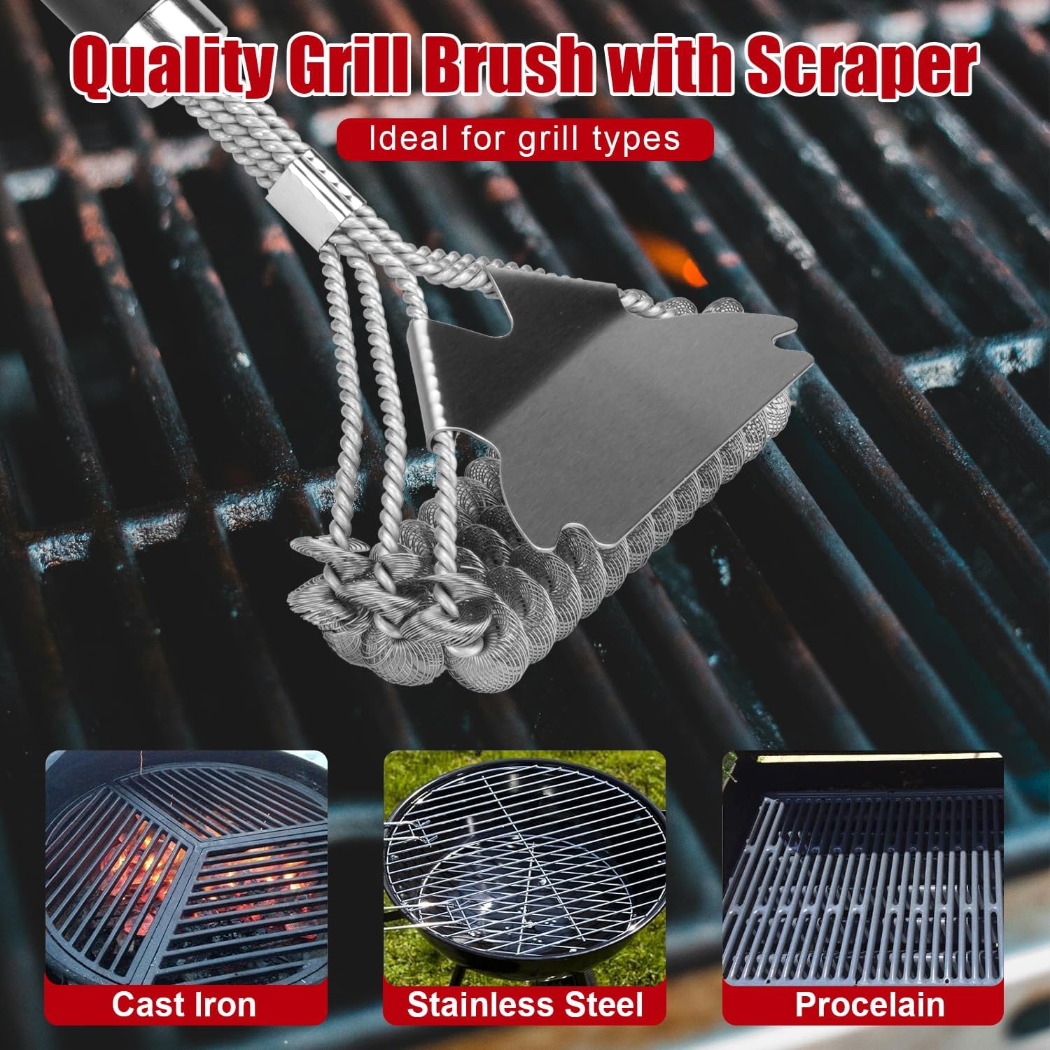 BBQ Grill Cleaning Brush with Wire Bristles