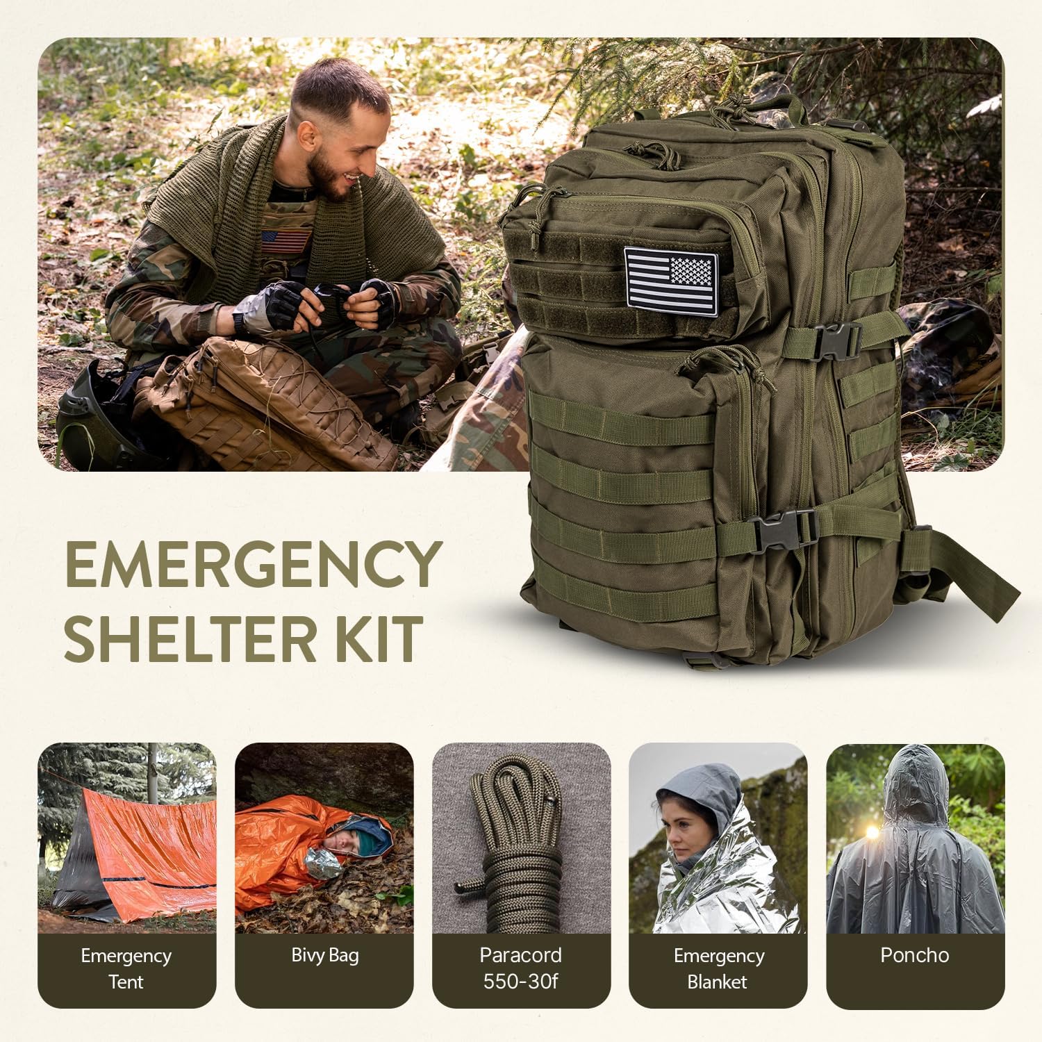 72-Hour Survival Kit | 45L Tactical Bug Out Bag with First Aid, Water Filter & Emergency Food