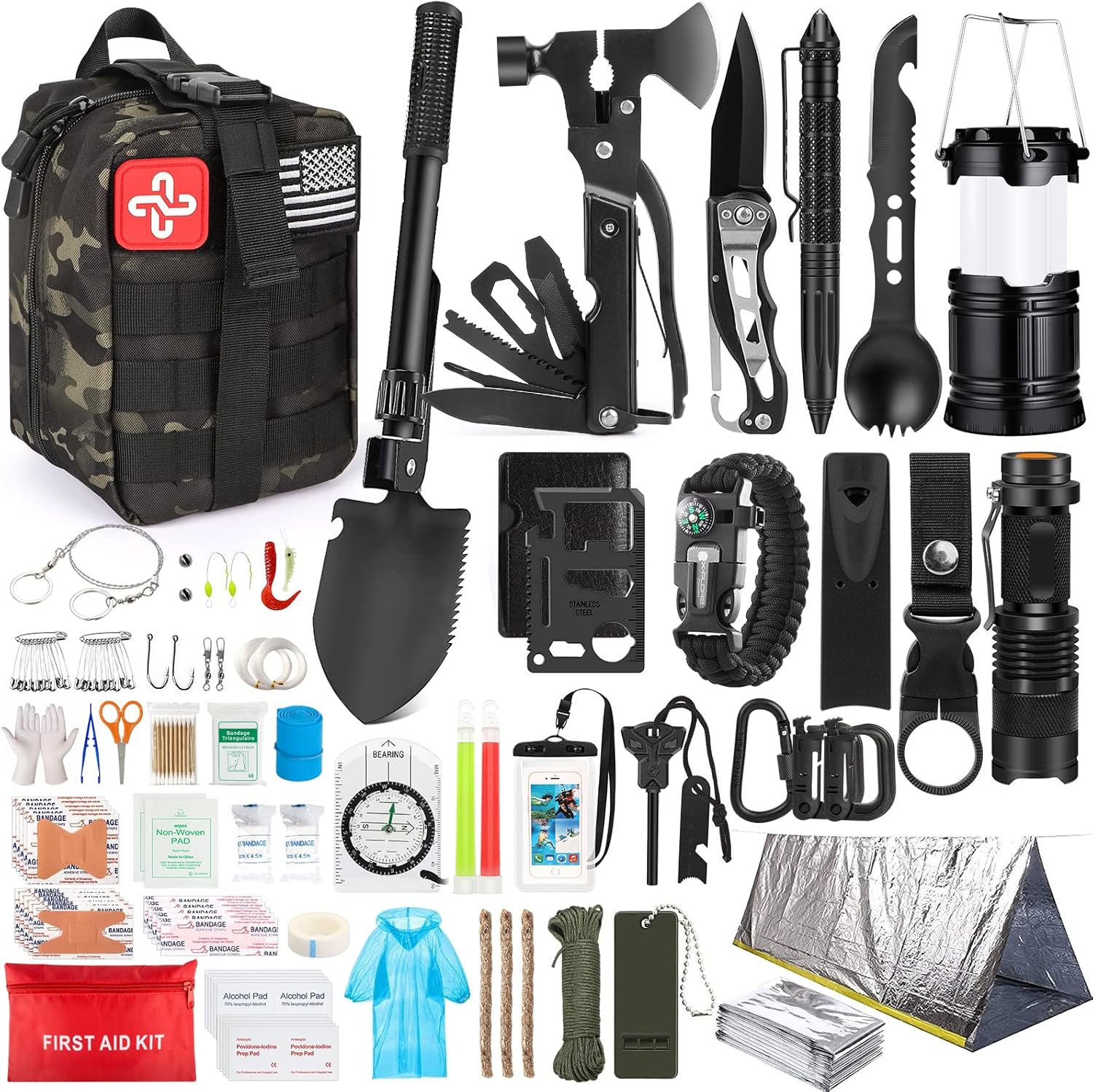 250-Piece Survival Kit with Molle Bag, First Aid & Emergency Tent – Outdoor, Hiking, Hunting